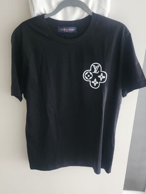 Louis Vuitton Black Short-Sleeve Tee with White Monogram